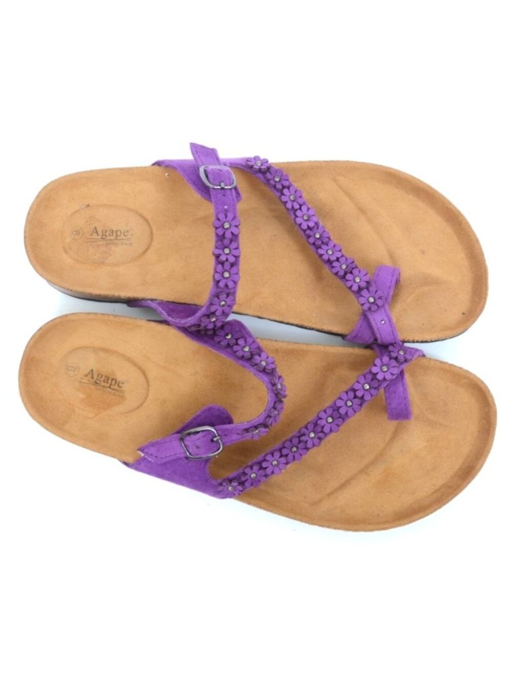 Agape Women's 9 Purple Daisy Flower Funky Hippie Toe Ring Footbed Sandals Boho